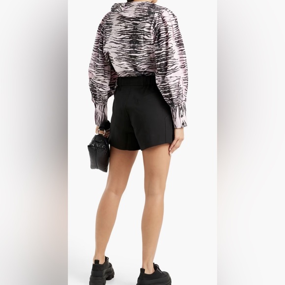 GANNI Women's Cotton Suiting Drawstring Shorts Black Size 36 - Small - High Rise - Picture 3 of 9